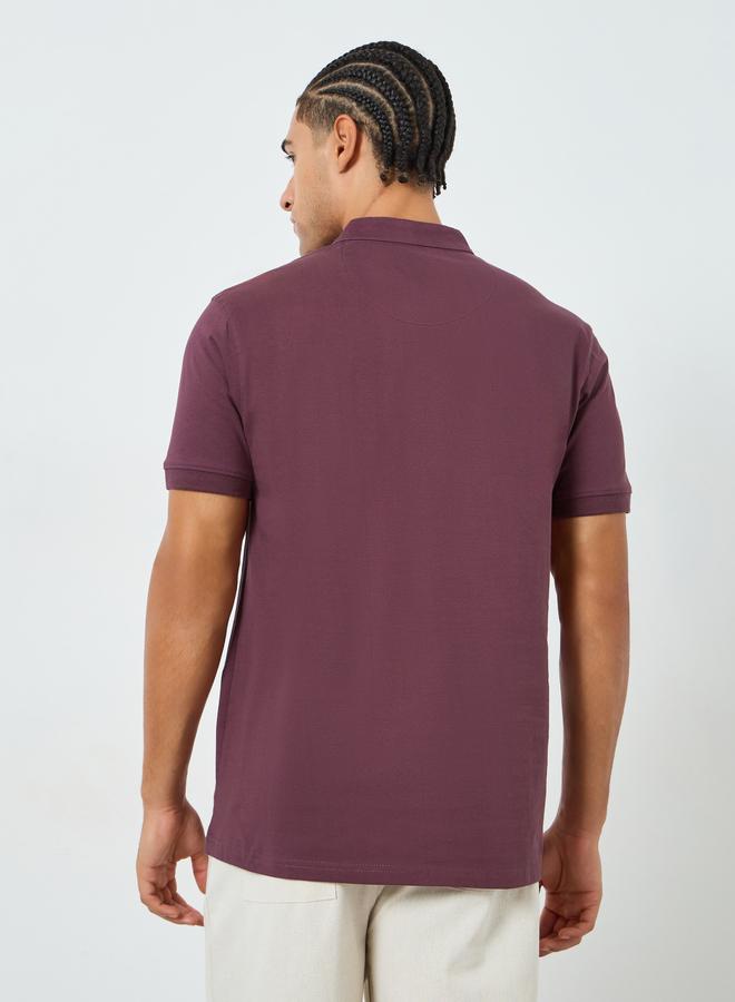 Styli Men Purple Cotton Mandarin Polo - Image 4